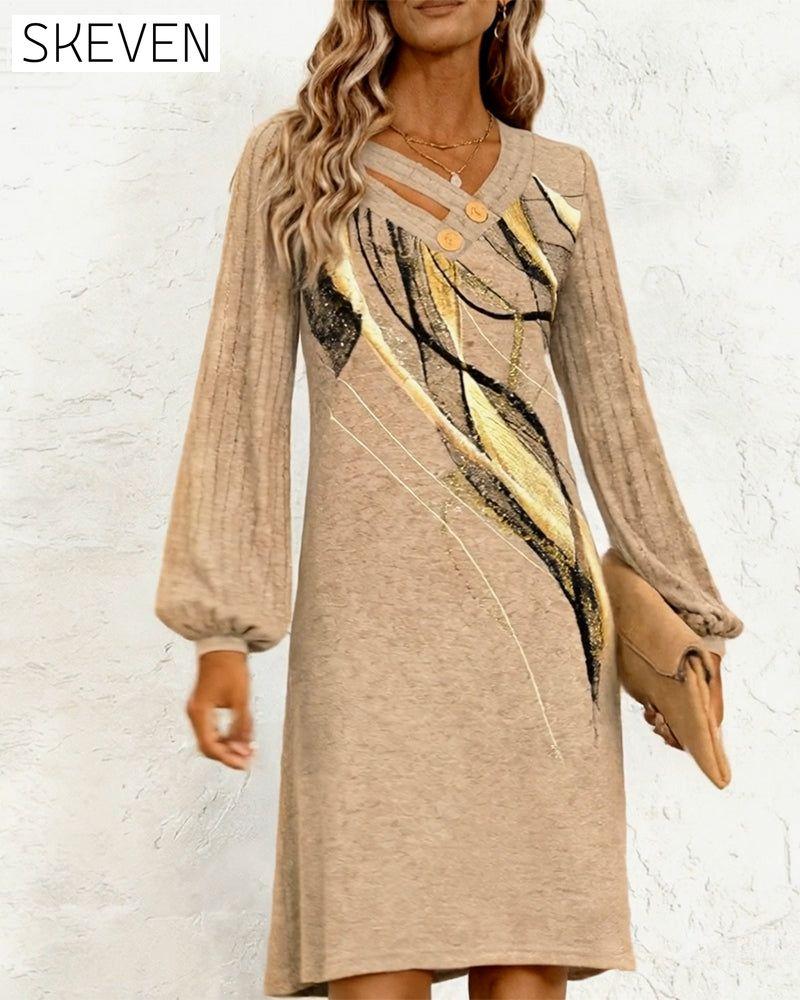 Robe droite imprimée à manches longues