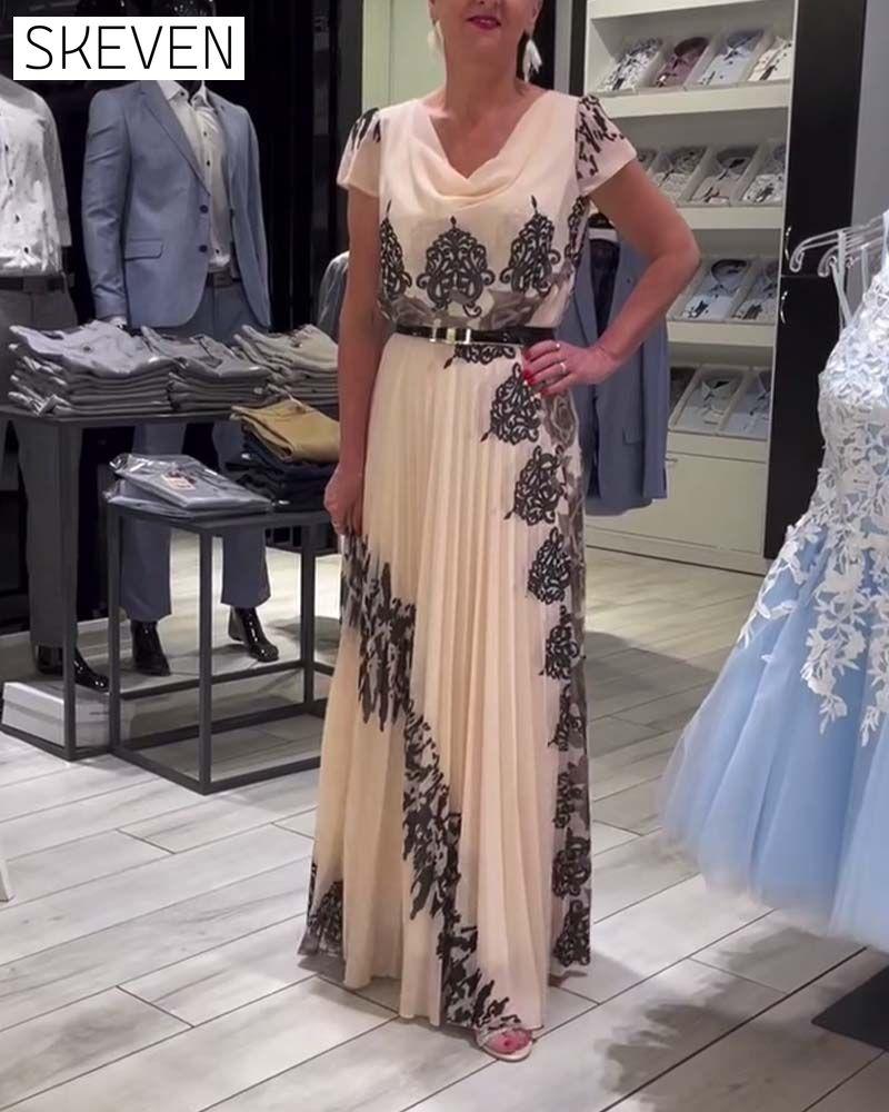 Vintage print pleated elegant dress