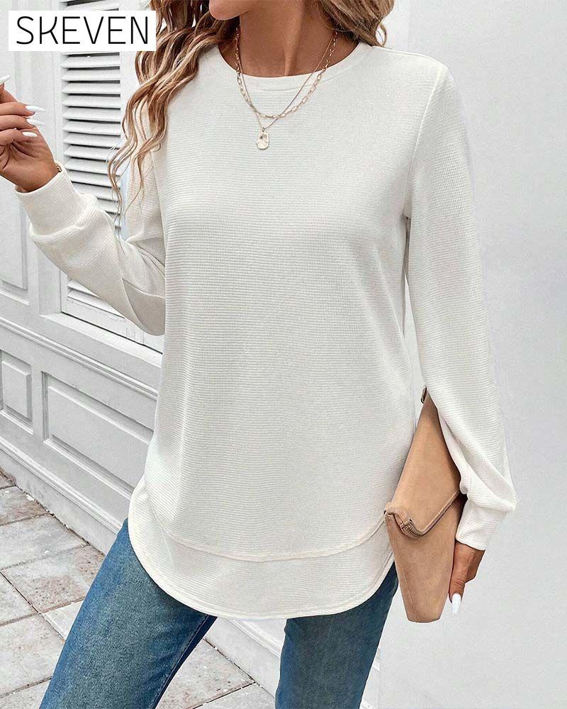 Round Neck Long Sleeve Solid Color Top