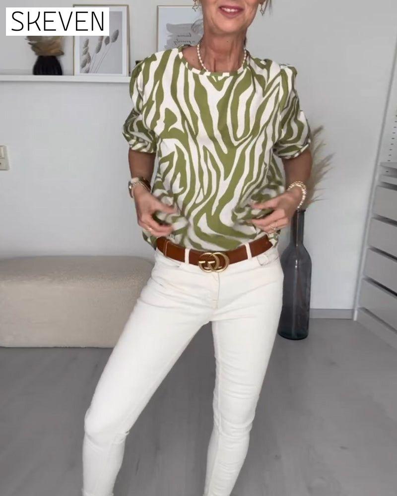 Zebra print round neck blouse