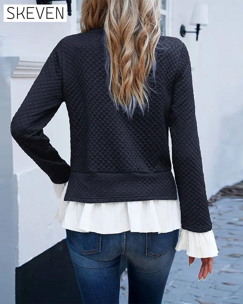 Lace Contrast Crew Neck Top