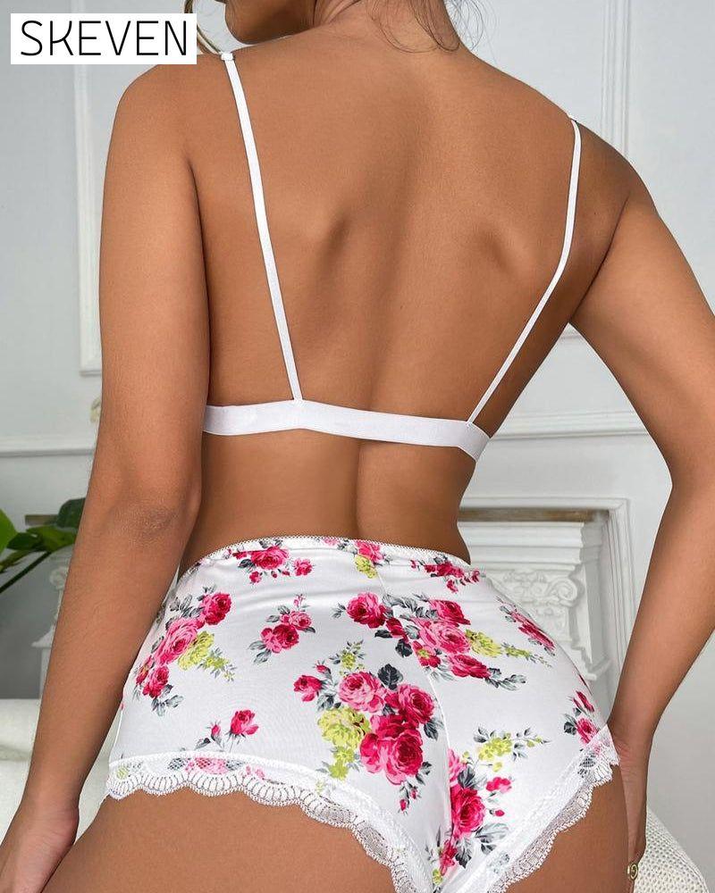 Women's Floral Print Matching Lingerie Wear Set