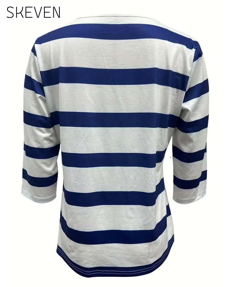 Long-Sleeved Versatile Striped Blouse