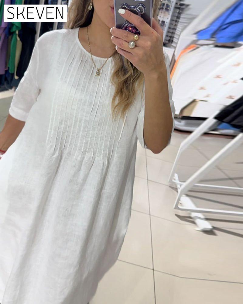 robe décontractée unie à manches courtes