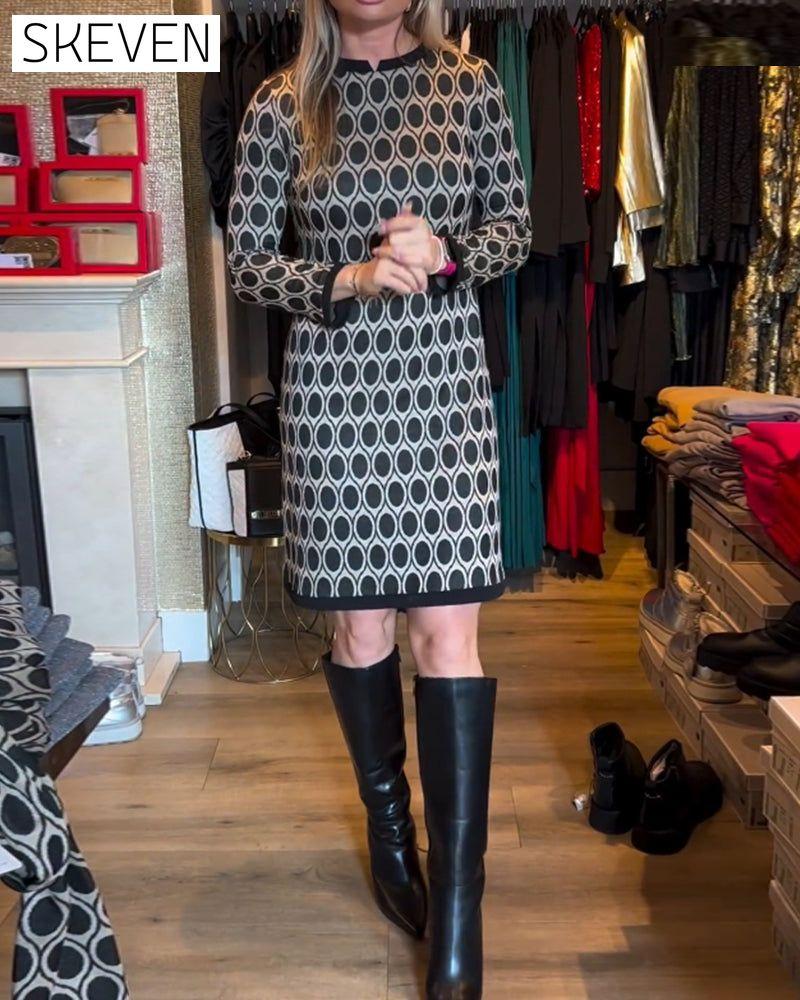 Polka dot print knee length dress