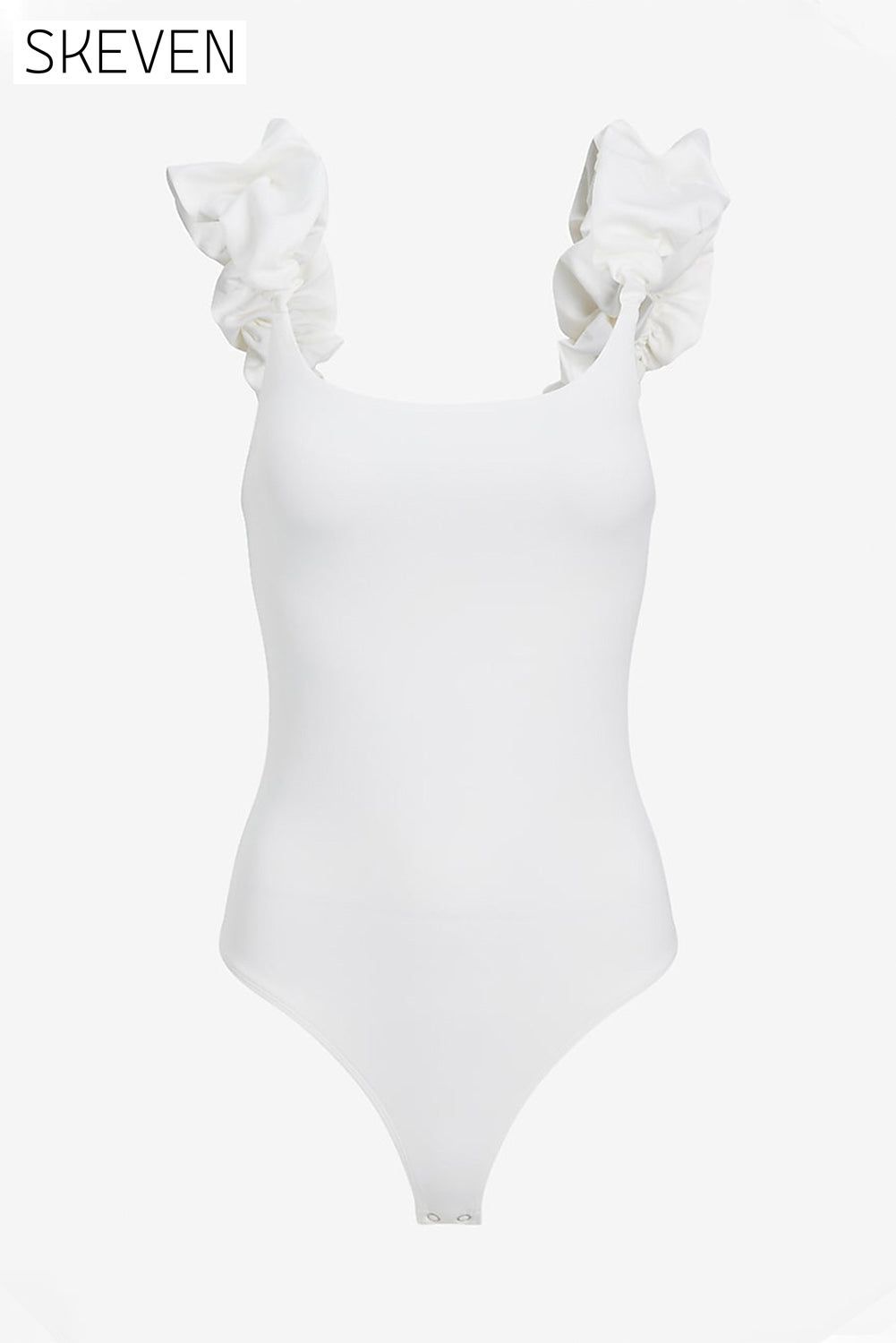 White Ruched Puff Strap Scoop Neck Bodysuit bodysuit clothes Occasion Daily Season Summer shirt Style Modern top