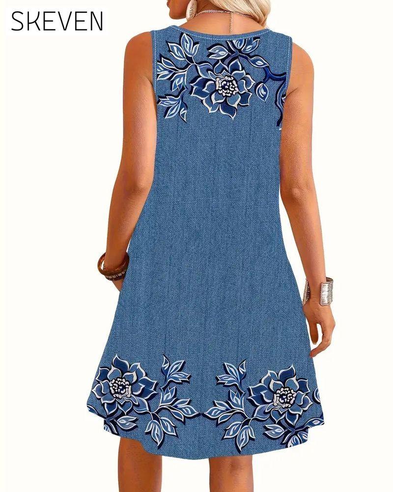 sleeveless Imitation Denim Dress