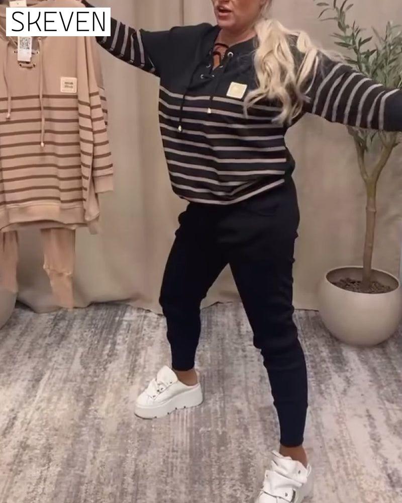 Casual Striped Ankle Sports Two-Piece Sets