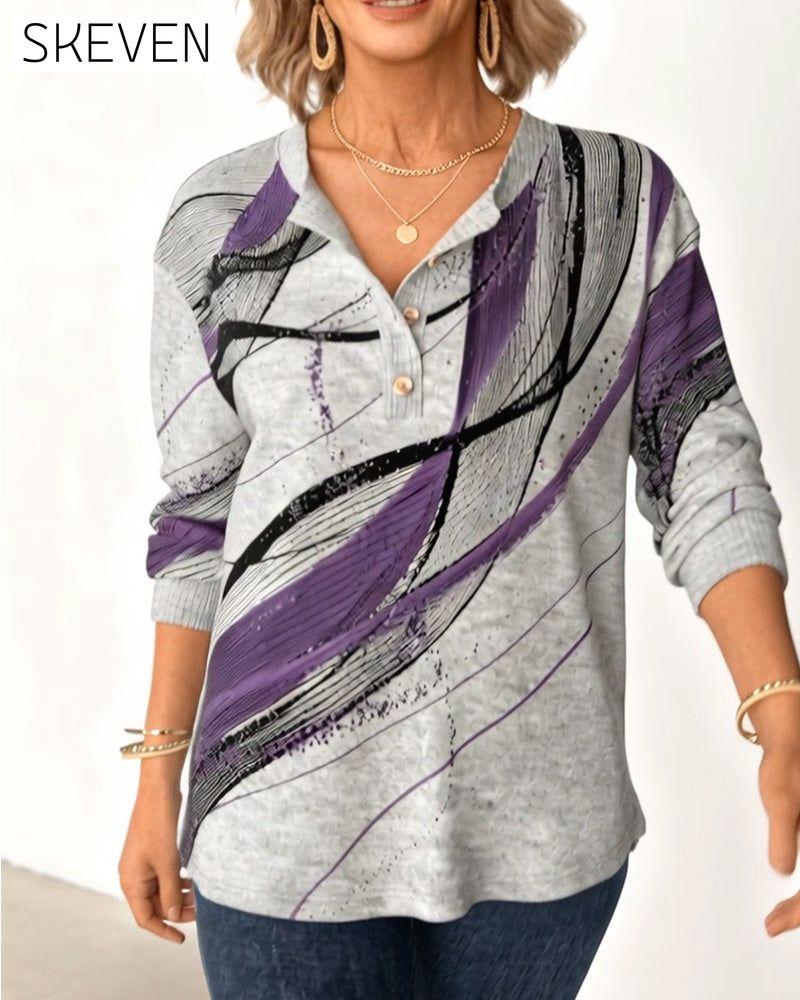 Henley Collar Printed Sweatshirt
