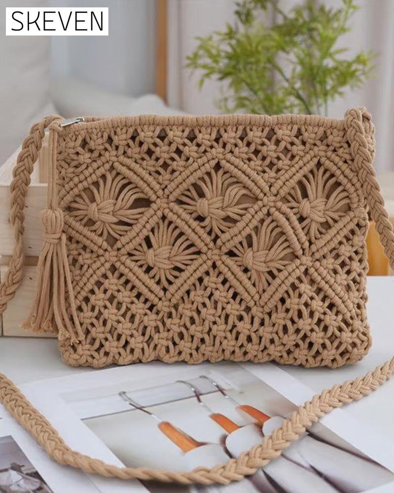 🏆Flash Sale⚡Minimalist Tassel Women's Clutch – Retro Cotton Rope Woven Bag, Summer Vacation Boho Beach Purse