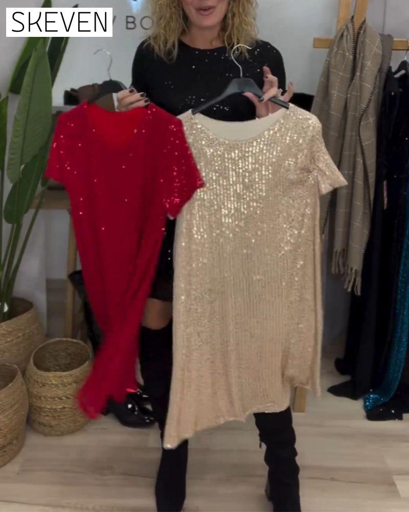 Elegant round neck dress with sequins