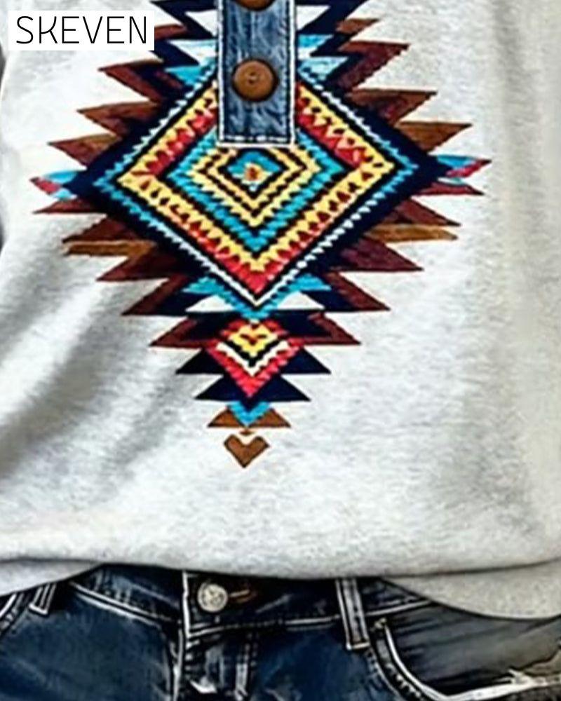 Sweat-shirt imprimé à col boutonné bicolore