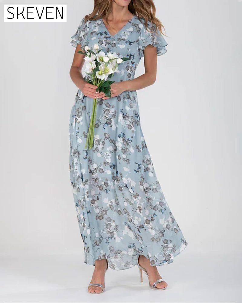 Short Sleeve Long Dress with Floral Print Light blue 23BF Casual Dresses Clothes Dresses SALE Spring Summer