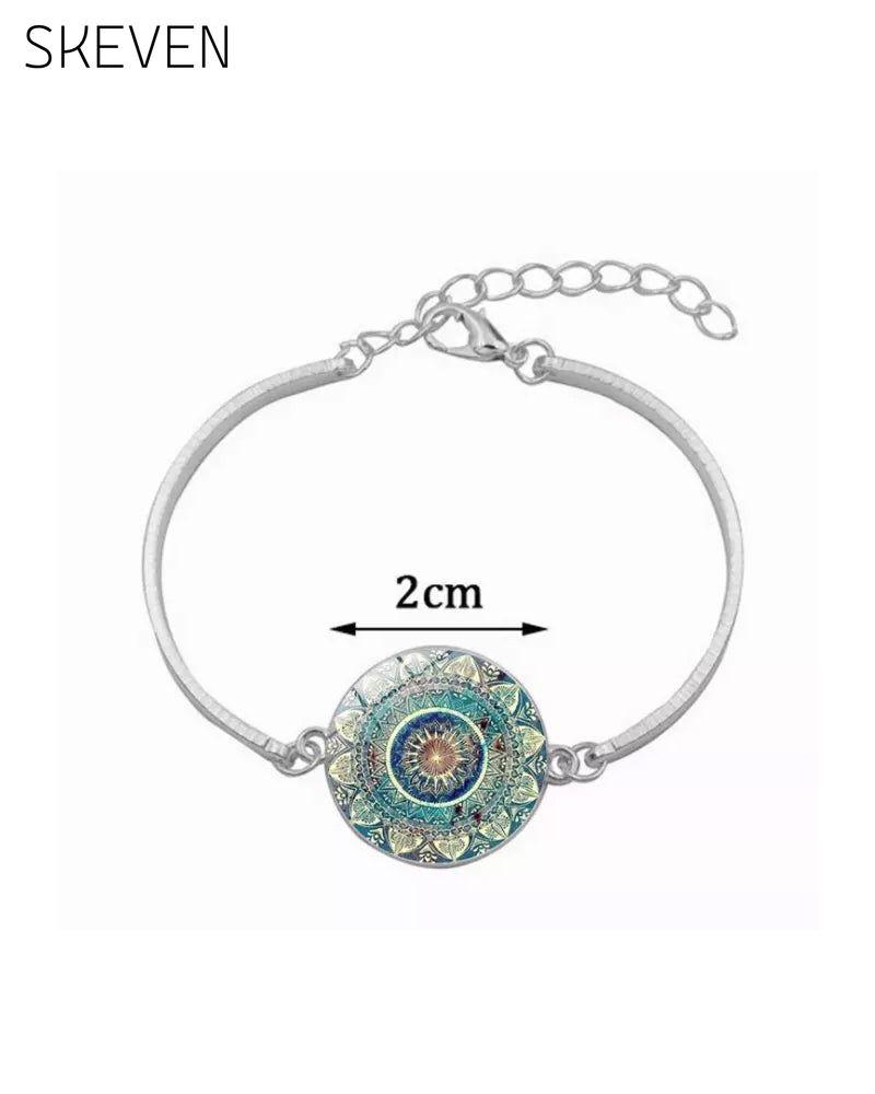 Mandala-Blumen-Edelstein-Halsketten-Set