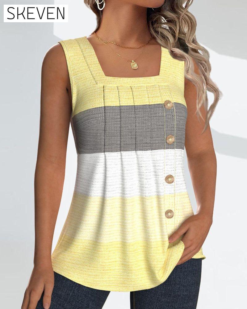 Gestreiftes, geknöpftes, plissiertes Tanktop