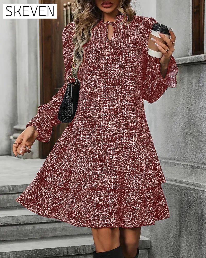 Elegant Flared Sleeve Striped Dress