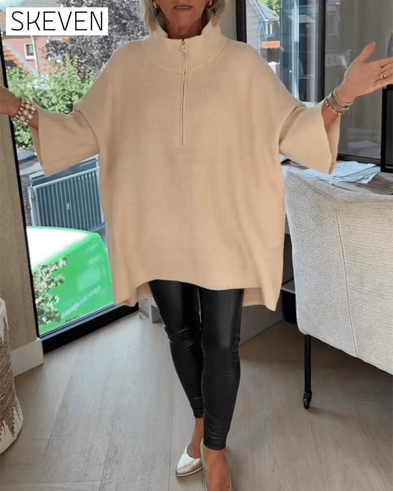 Stand Collar Half-Zip Loose Pullover