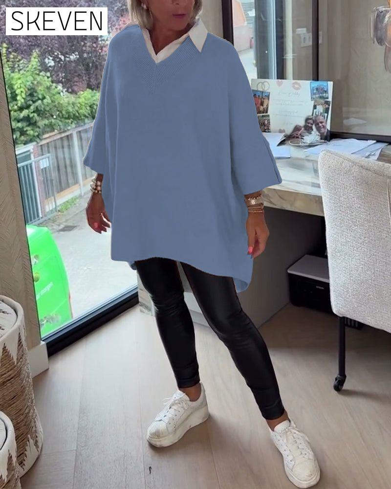 V-Neck Buttoned Asymmetrical Jumper
