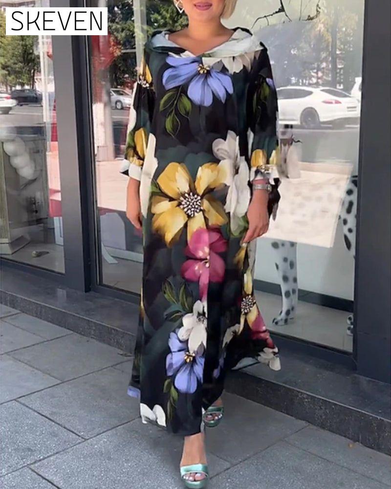 Kleid mit Blumenmuster und 3/4-Ärmeln