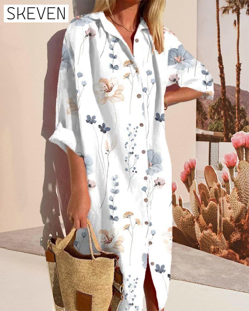 Printed 3/4 sleeve shirt dress 23BF Casual Dresses Clothes Dresses Spring Summer