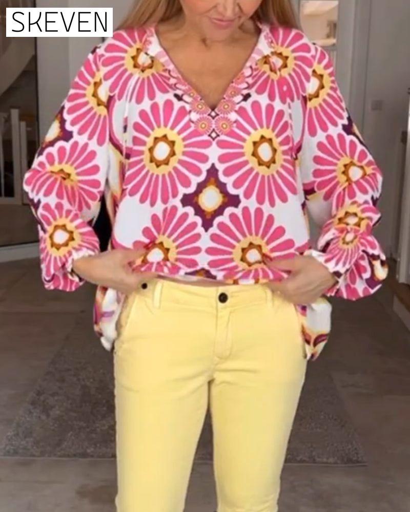 Long sleeve Geometric Print Blouse