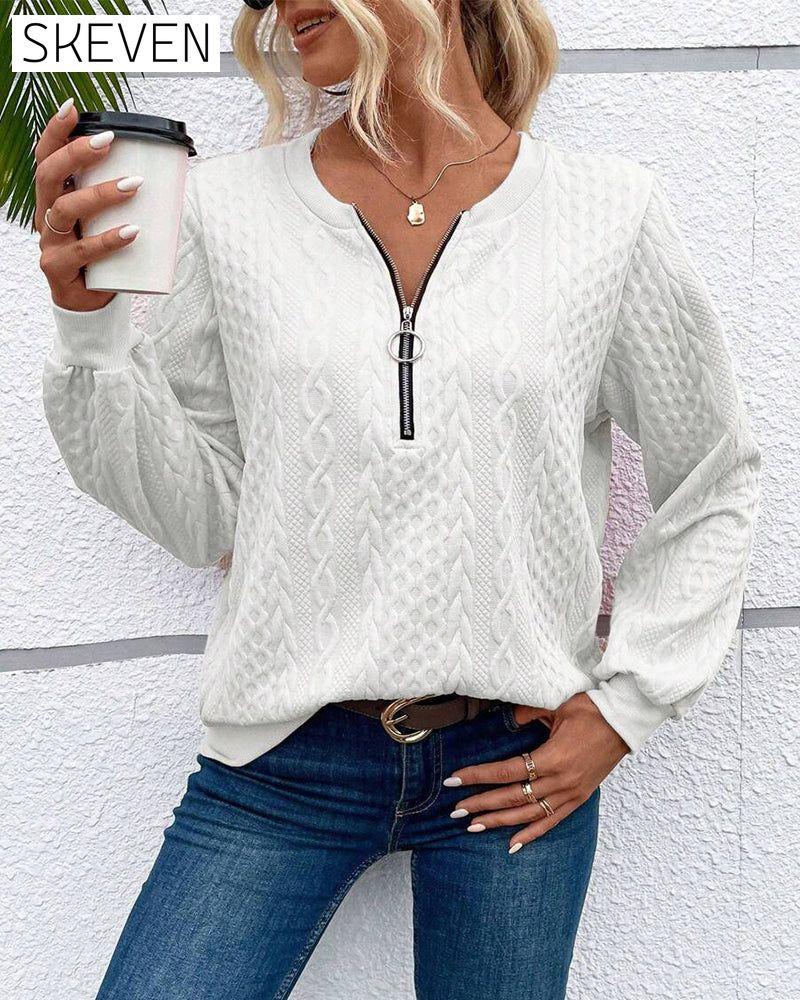 Casual solid color long sleeve zipper sweatshirt