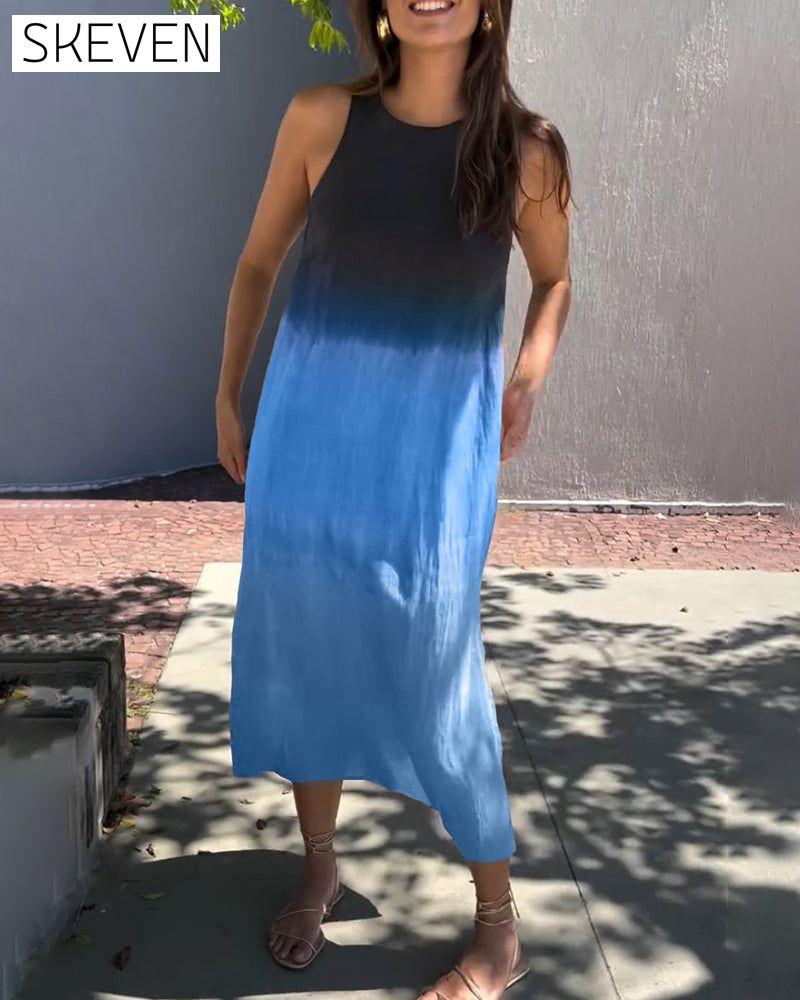 Ärmelloses Kleid mit Farbverlauf und Rundhalsausschnitt