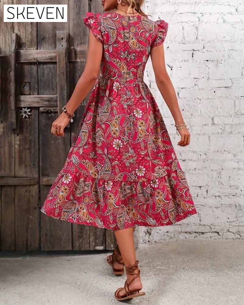 Printed v-neck short-sleeved dress 23BF Casual Dresses Clothes Dresses Spring Summer