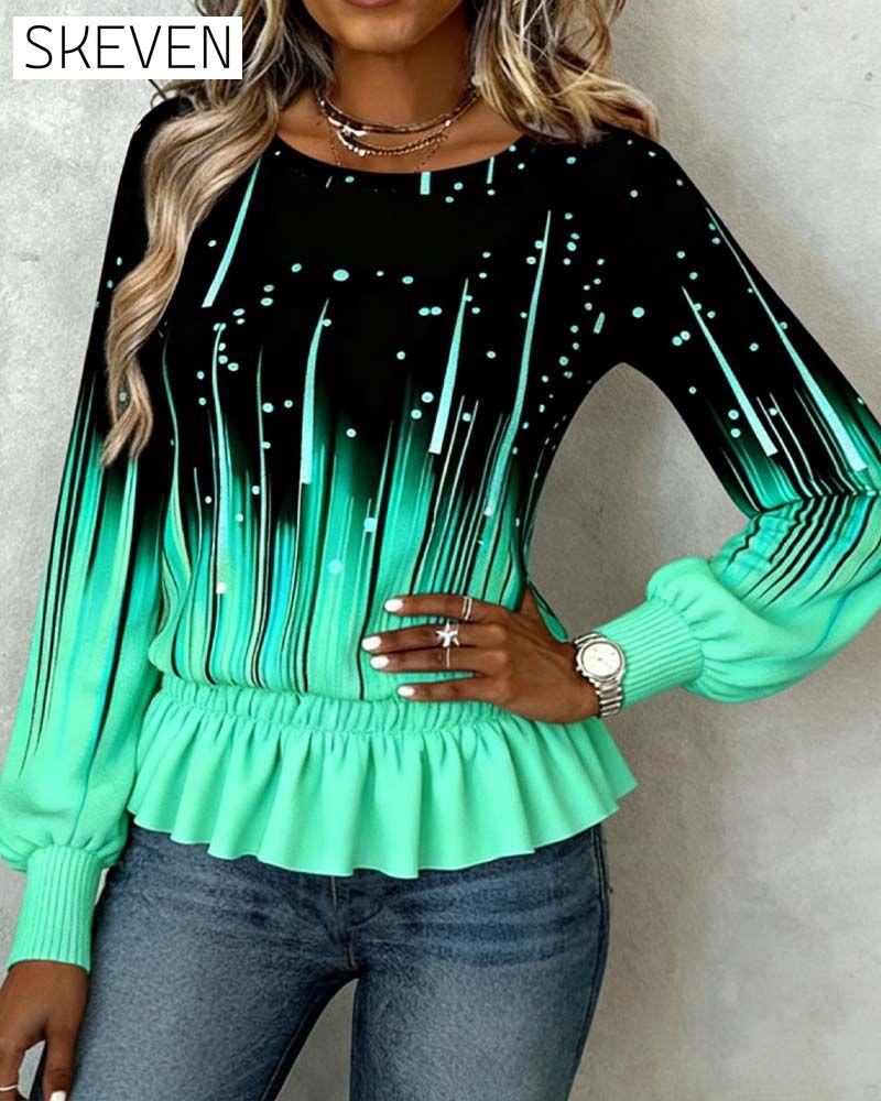 Lantern Sleeve Gradient Print Top