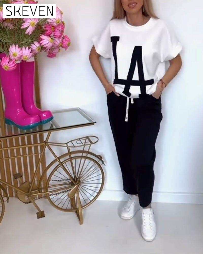 Casual Letter Print Sports Set