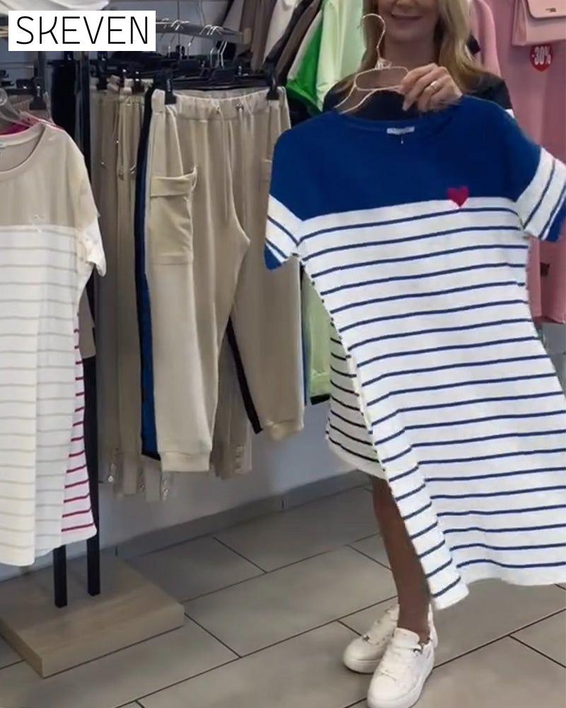 Crew Neck Casual Striped Dress