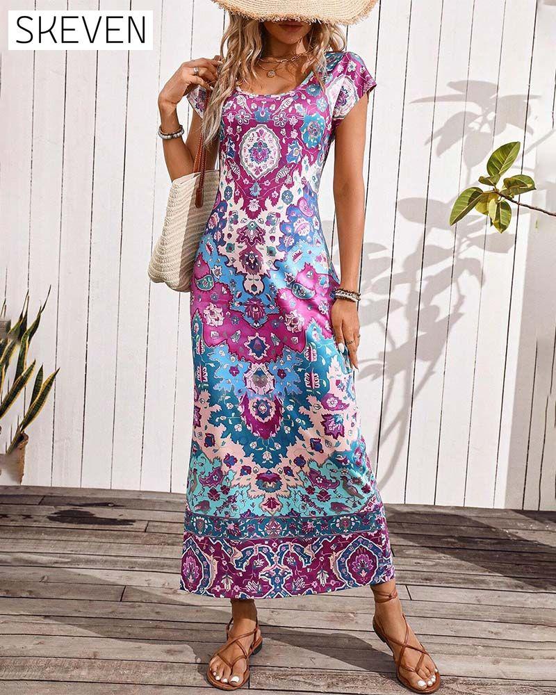 Robe décontractée imprimée colorée avec fentes