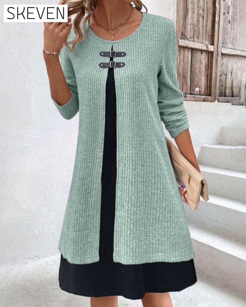 Patchwork rib long sleeve dress 2023 f/w 23BF casual dresses Clothes Dresses