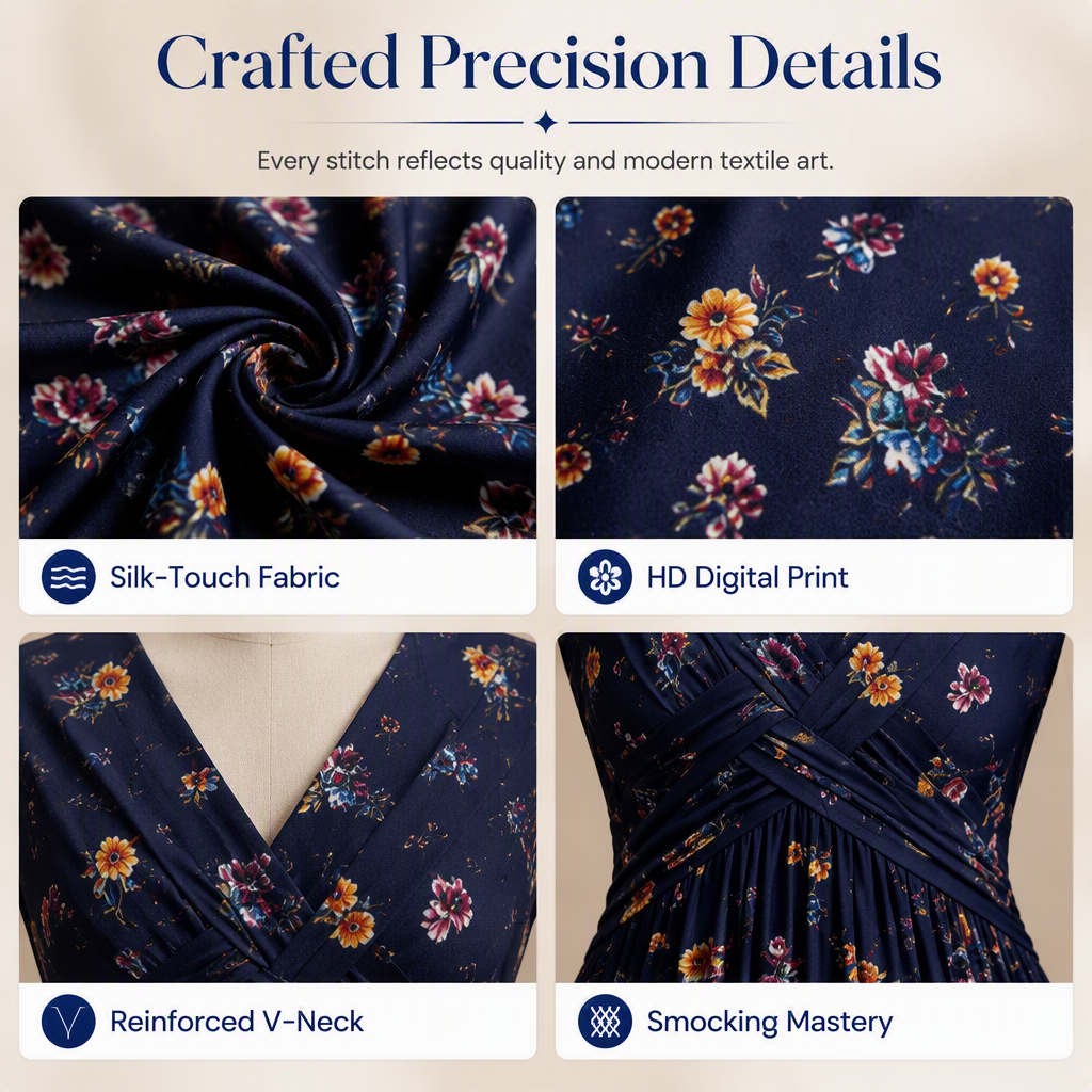👗Women's V-Neck Floral Print Dress with Twist Waist