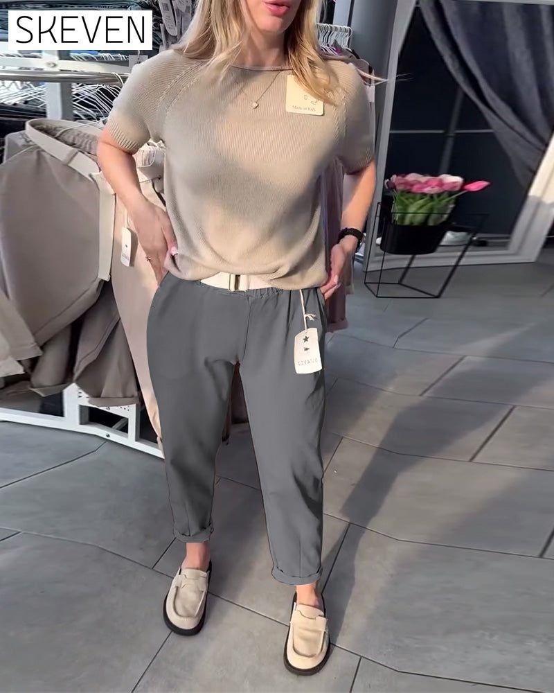 Einfarbige, lässige, gerade geschnittene Hose