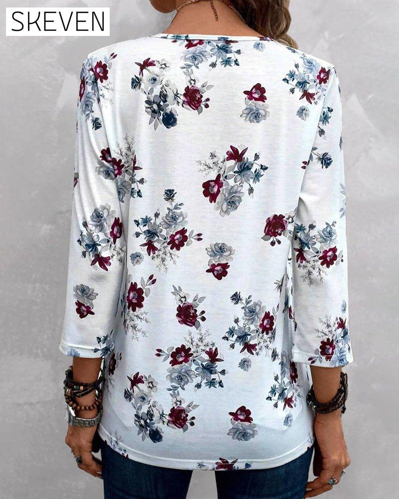 chemisier élégant à boutons imprimé floral