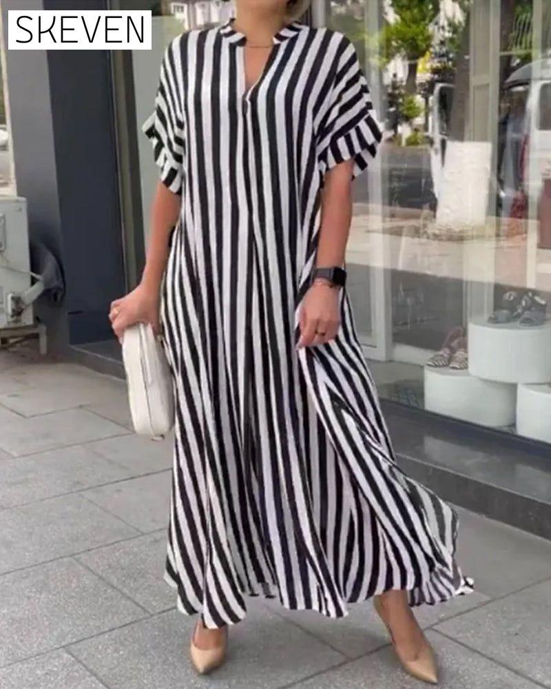 V-neck Shirt Dress in Stripe Print 23BF Casual Dresses Clothes Dresses SALE Spring Summer