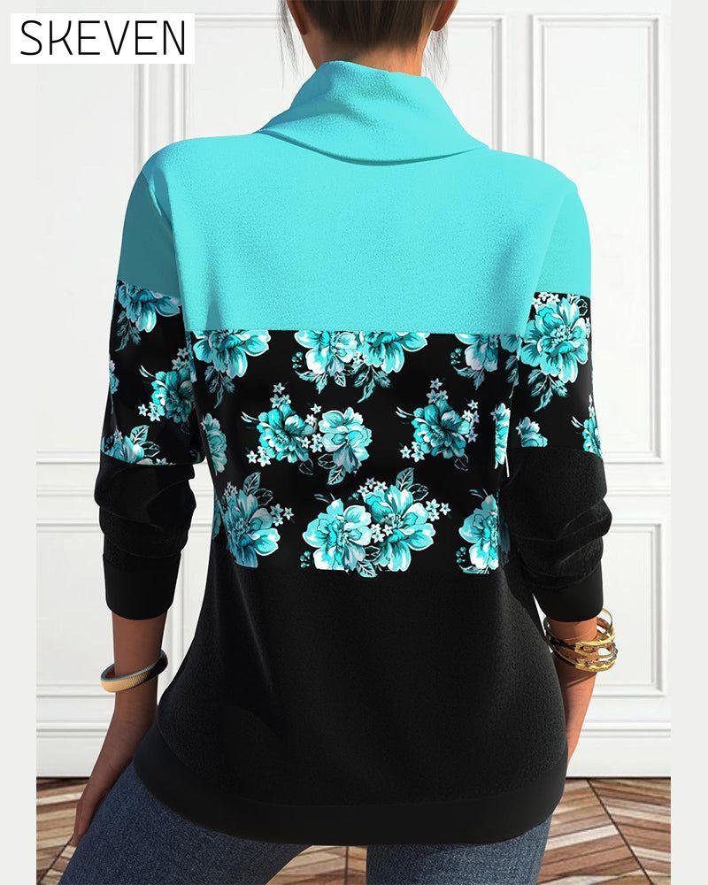 Sweat-shirt à cordon imprimé floral