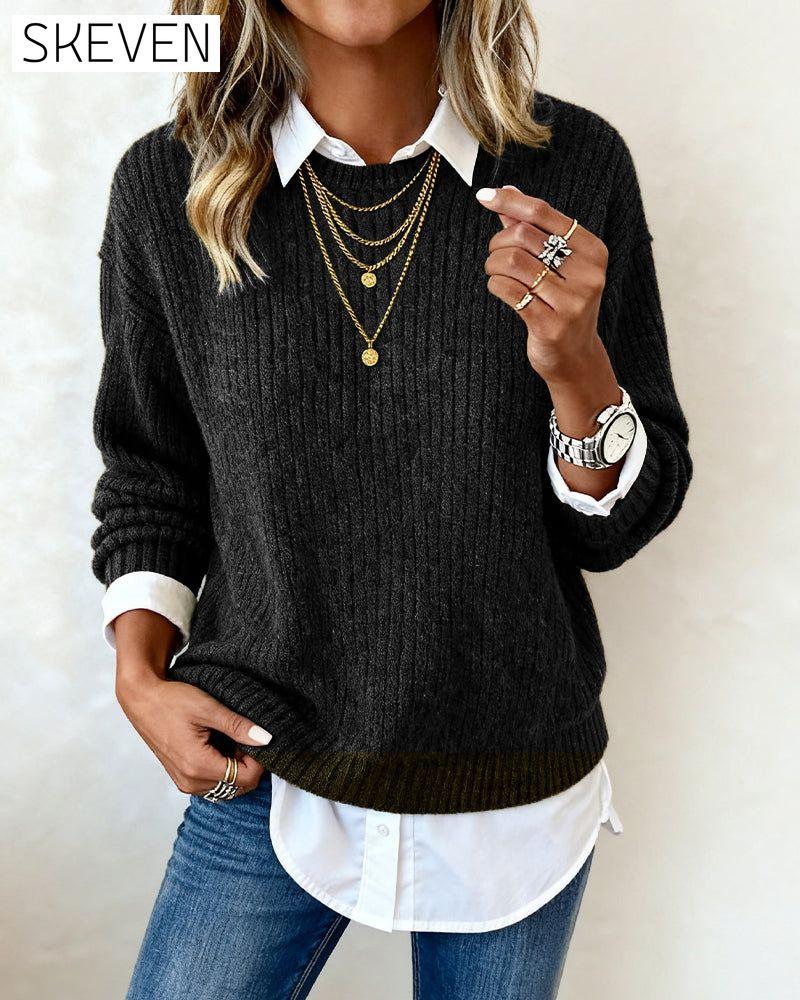 Pullover mit Hemdkragen und Patchwork-Design