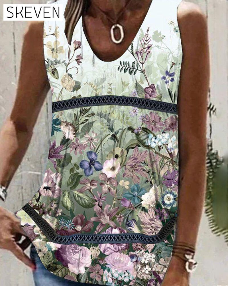 Floral and Paisley Print Tank Top