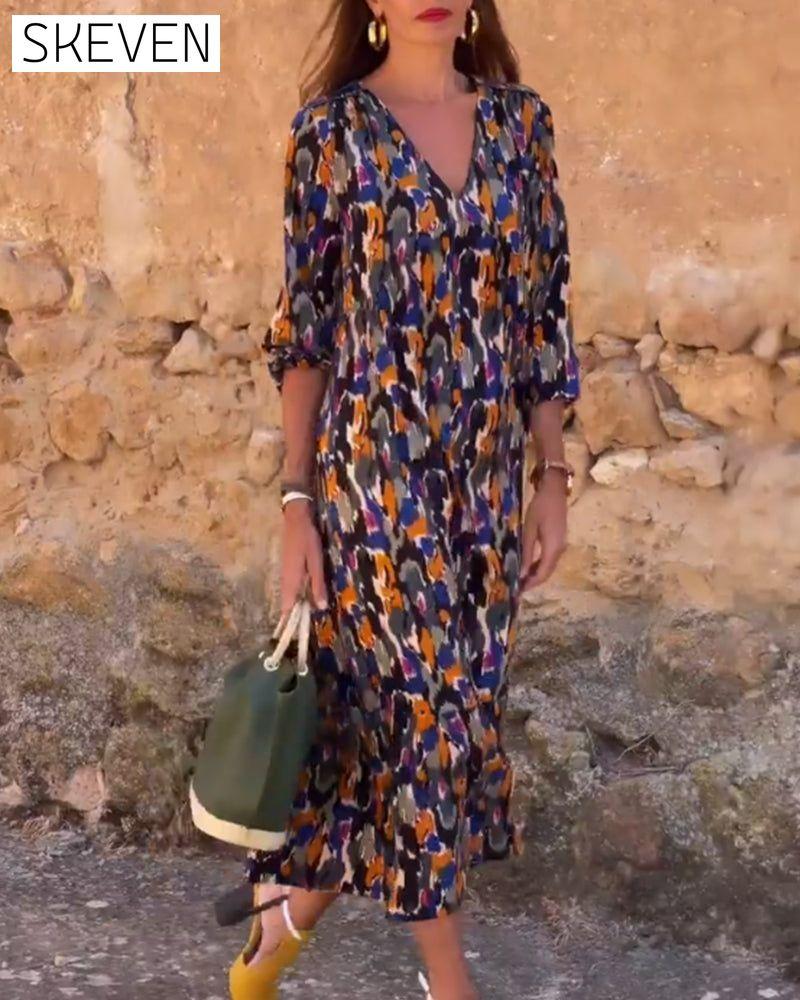 Retro Print v-neck dress 23BF Casual Dresses Clothes Dresses Spring Summer vacation dresses