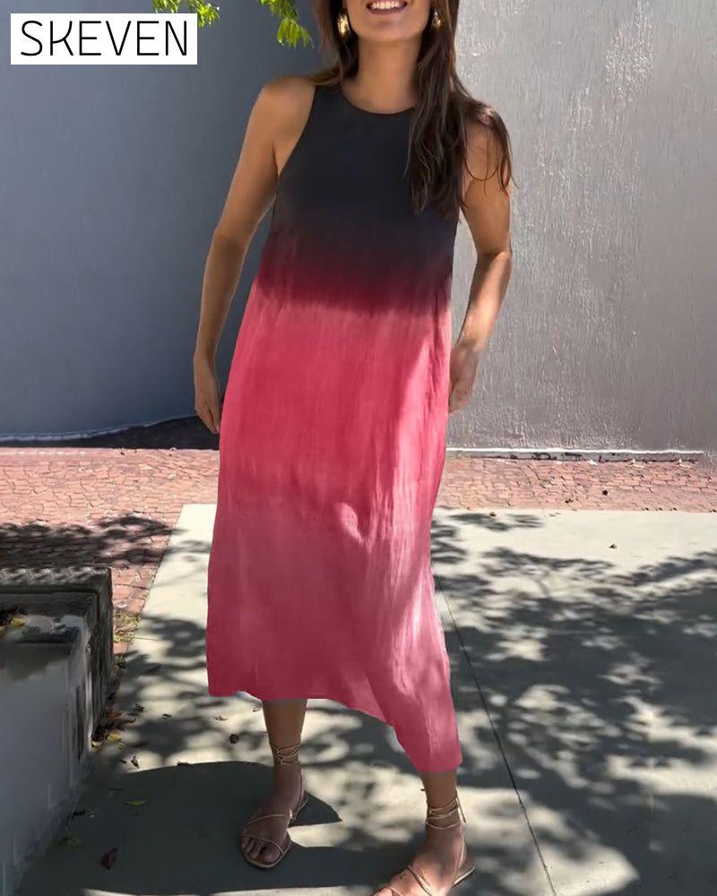 Ärmelloses Kleid mit Farbverlauf und Rundhalsausschnitt
