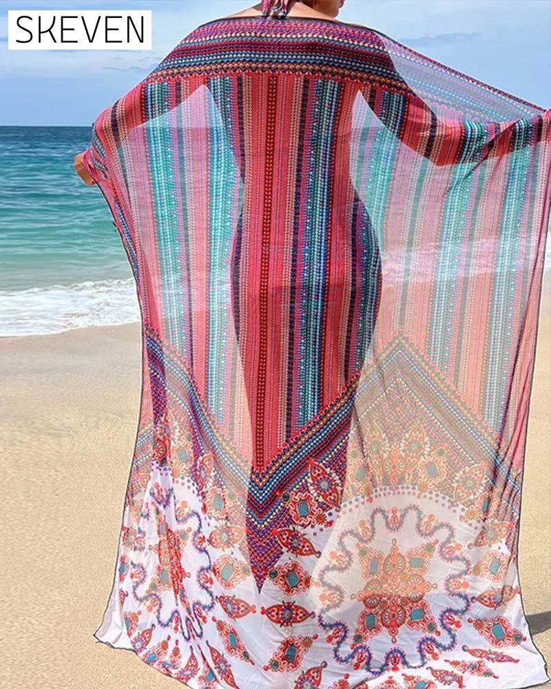 Colorful stripe print bikini three-piece set 23BF Bikinis Clothes Cover-Ups Summer Swimwear
