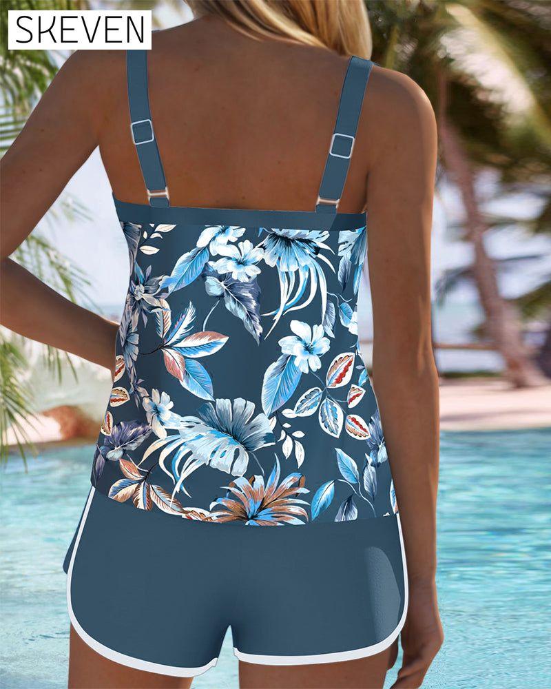 U-Neck Sleeveless Printed Tankini