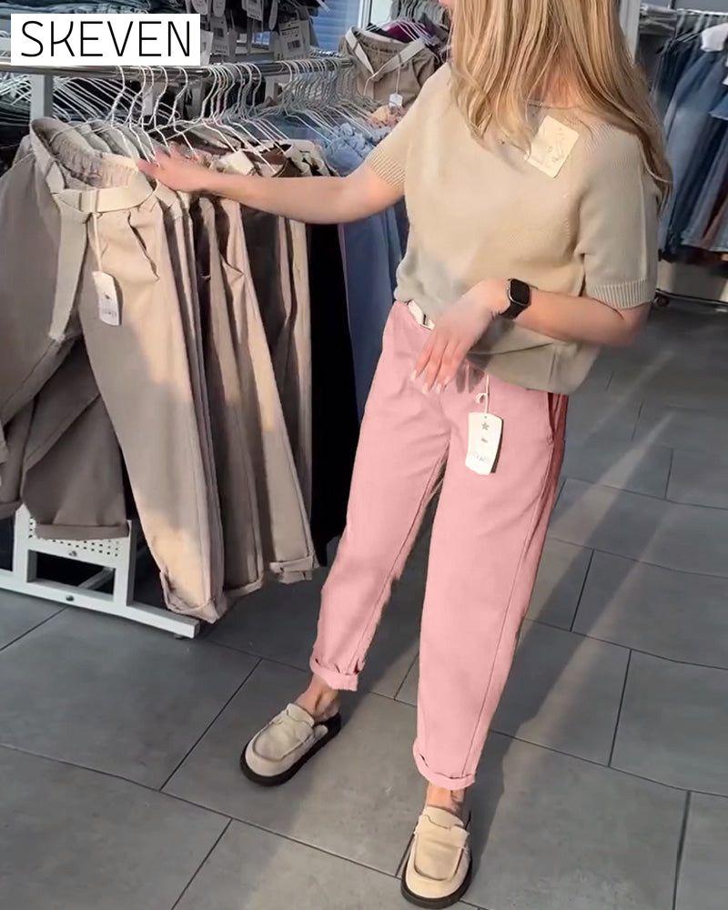 Einfarbige, lässige, gerade geschnittene Hose