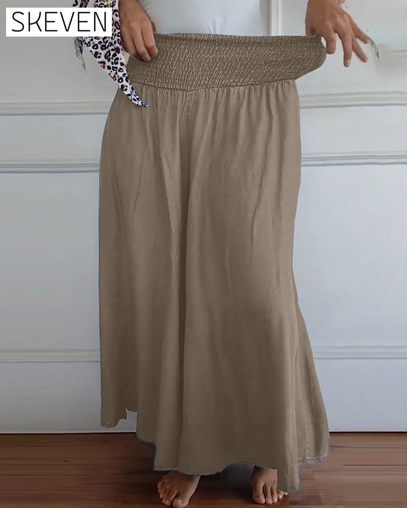 Elastic waist wide leg pants