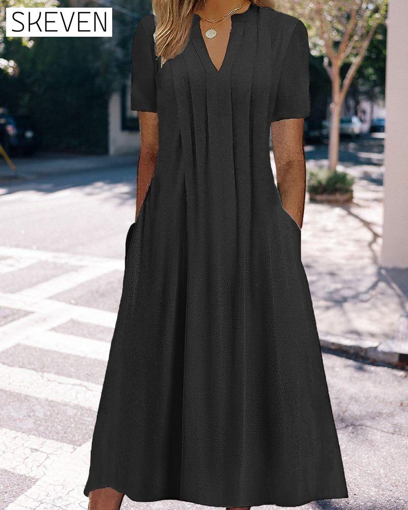 Short Sleeve V-Neck Dress 23BF Casual Dresses Clothes Dresses Spring Summer