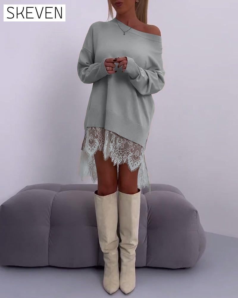 Schmal geschnittener, schulterfreier Pullover in Unifarbe