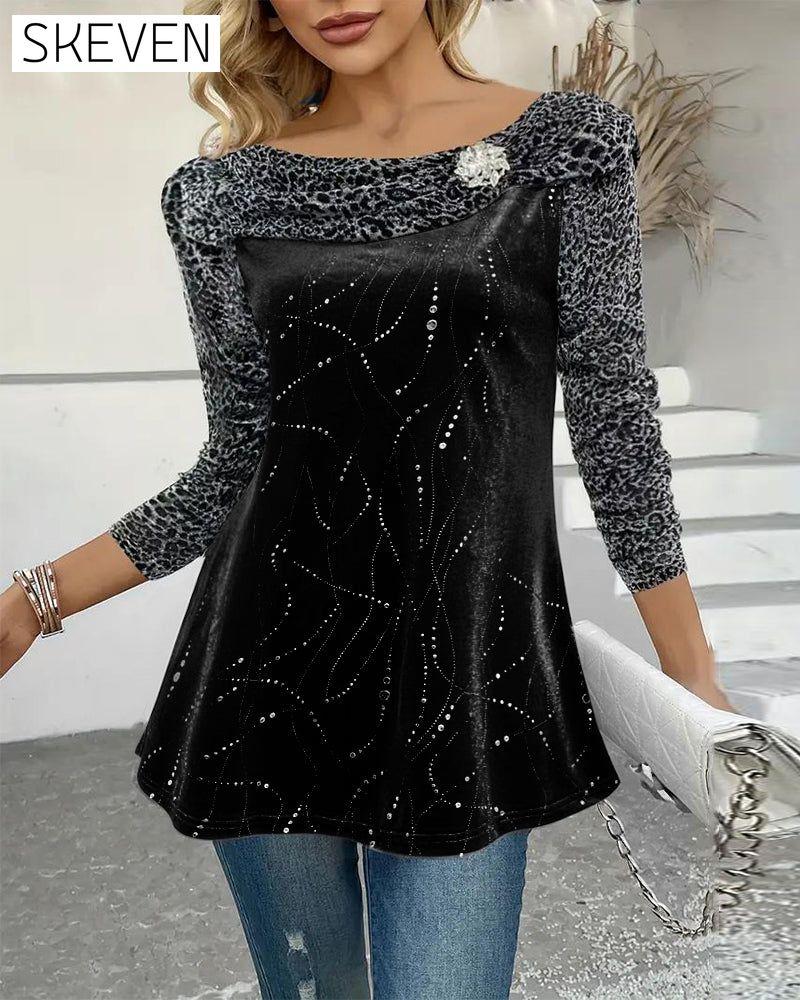 Leopard Print Long-Sleeved Top