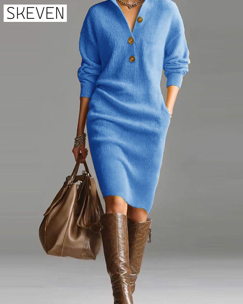 Lässiges, einfarbiges Strickkleid für Herbst und Winter